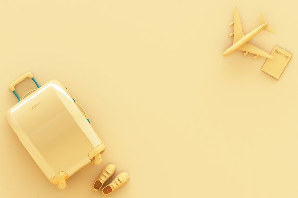 淡黄色背景的旅行箱。旅行的概念。三维渲染图片下载