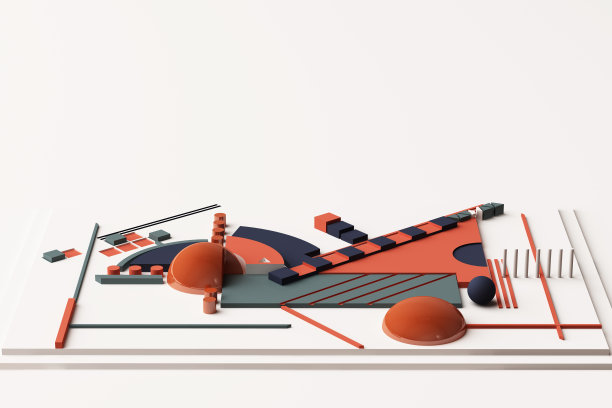 用橙色和深蓝色调的几何形状组成的设计。3 d渲染图图片下载