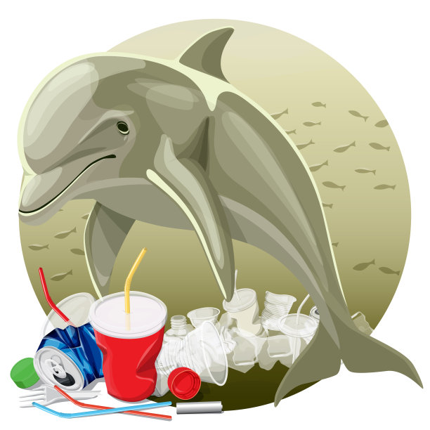 环境污染插图与海豚图片下载