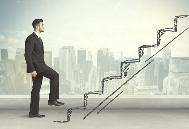 商人爬上手绘楼梯的概念图片下载