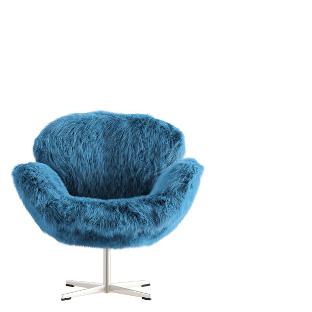 美丽的绿松石毛绒绒的扶手椅在孤立的背景上的正面视图羊毛。三维渲染图片下载