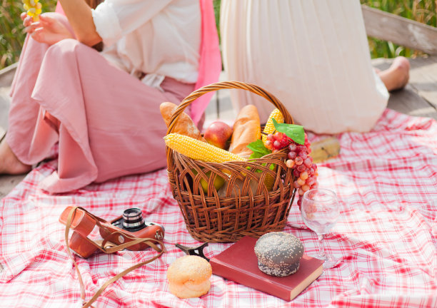 两个女人在一个夏日的户外野餐。两个穿着复古复古风格衣服的女朋友在池塘码头上共度时光。作物的照片图片下载