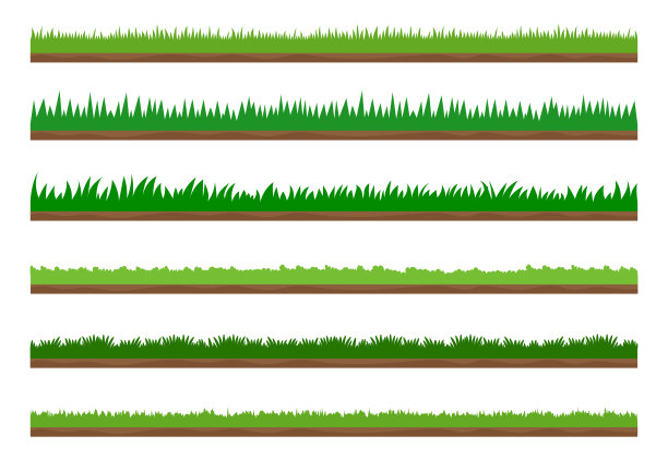 绿色草地边界集合，设置在白色背景上隔离-矢量插图图片下载