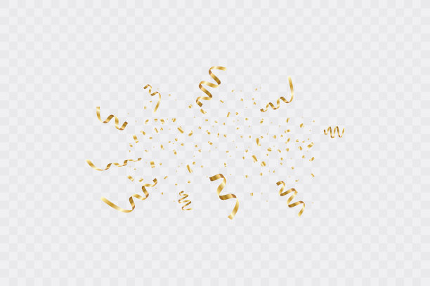金色弯曲的纸屑孤立在透明的背景。五彩纸屑破裂。节日的矢量图图片下载