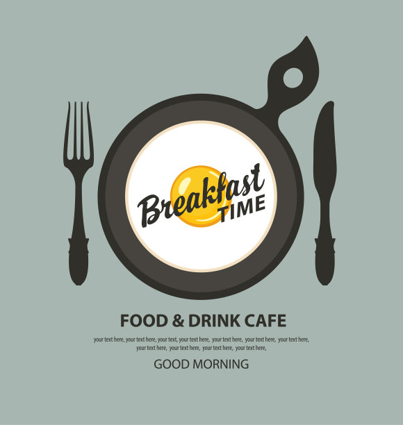 早餐横幅，煎蛋，刀叉图片下载