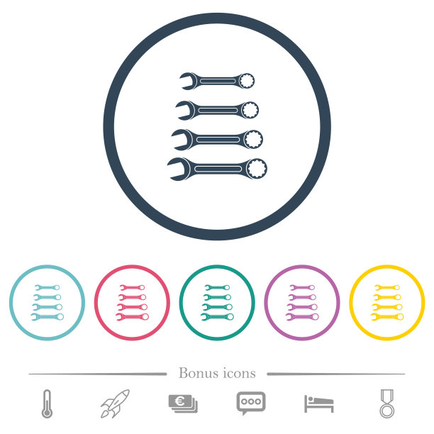 一套扳手平面颜色图标在圆形轮廓图片下载