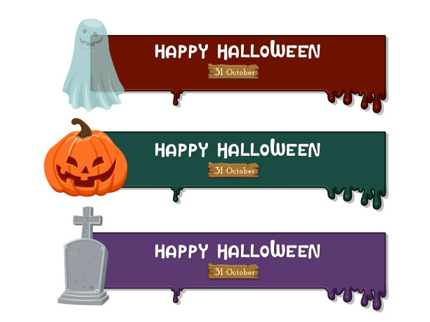 万圣节的横幅。彩色元素集合向量。概念卡通万圣节。矢量剪贴画的假日卡片和横幅图片下载