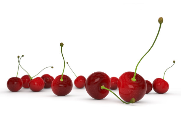 红色甜樱桃孤立在白色上的3d渲染图图片下载