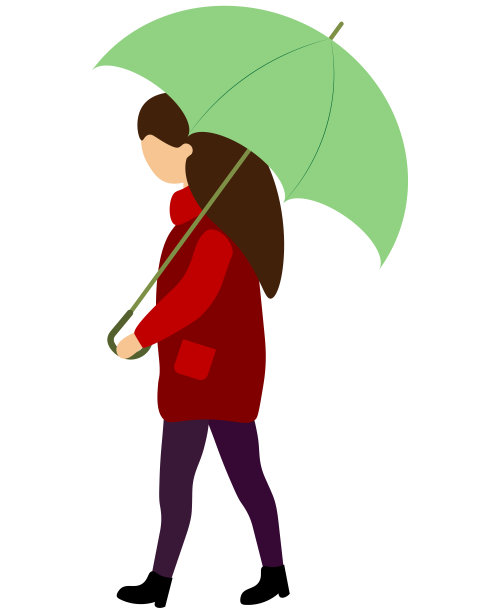 穿红夹克，撑伞的女孩图片下载