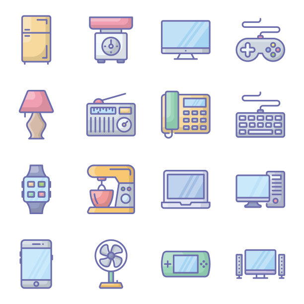 电子电器平面矢量包图片下载
