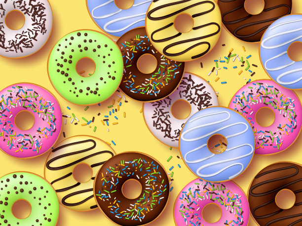 彩色的甜甜圈和糖衣。图片下载