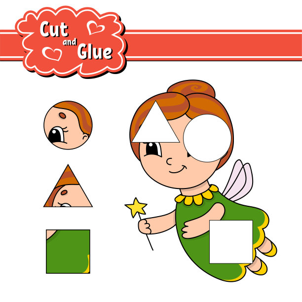削减和胶水。教育发展工作表。活动页面。游戏对孩子们。孤立的矢量插图在可爱的卡通风格。图片下载