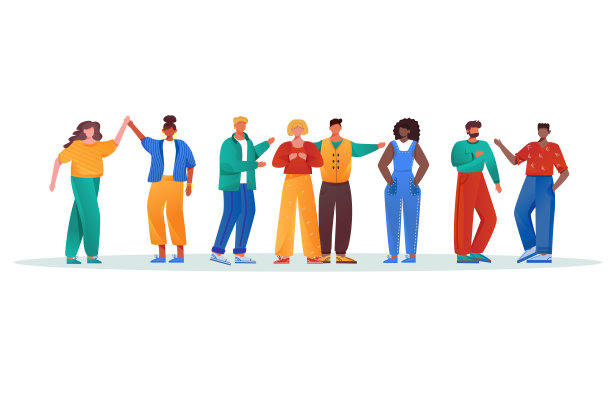 多国组平面矢量插图。多文化的情侣和友谊。男人和女人在一起。社会的多样性。多种族的人把卡通人物孤立在白色背景上图片下载