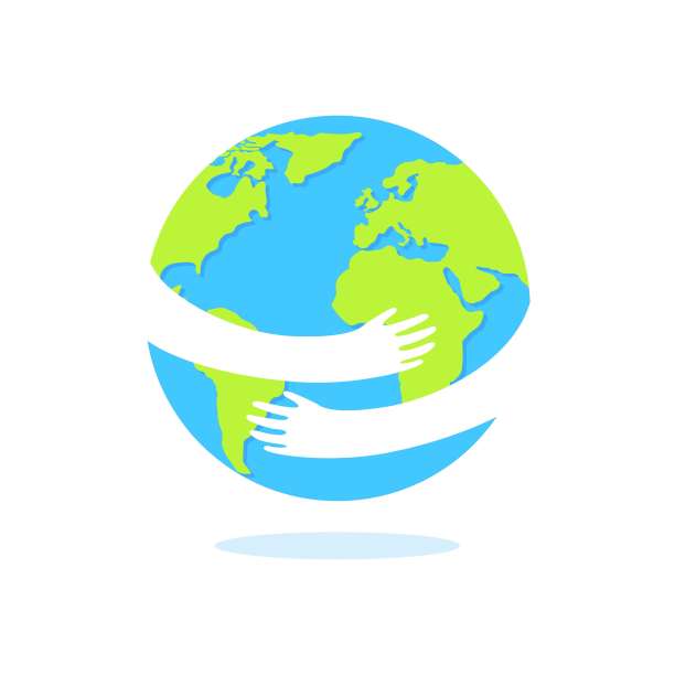拯救地球，拥抱地球。可爱的卡通地球日矢量剪辑艺术插图。图片下载