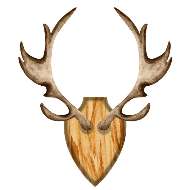 水彩鹿角，木板图片下载
