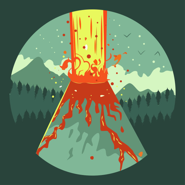 火山喷发矢量平面插图。图片下载