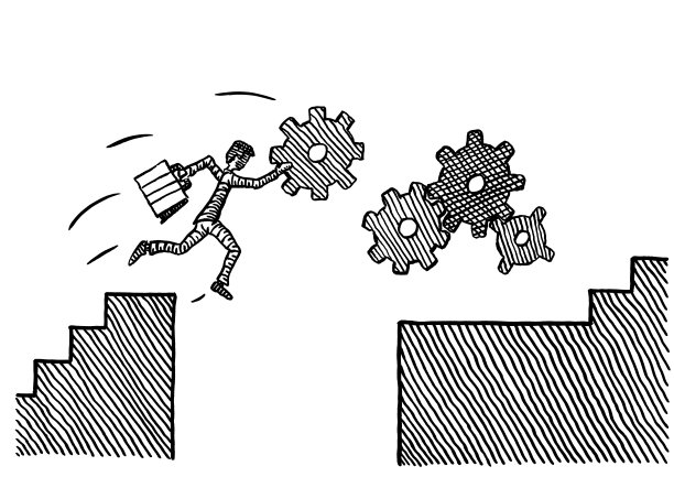 拉人抱着齿轮跳向齿轮列车图片下载