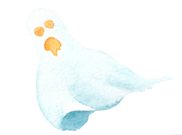 白色背景上的白色幽灵。万圣节水彩插图。图片下载