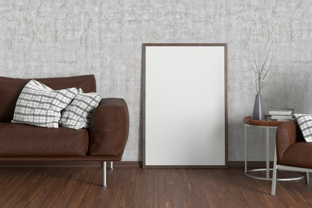 空白室内海报模型与木制框架图片下载