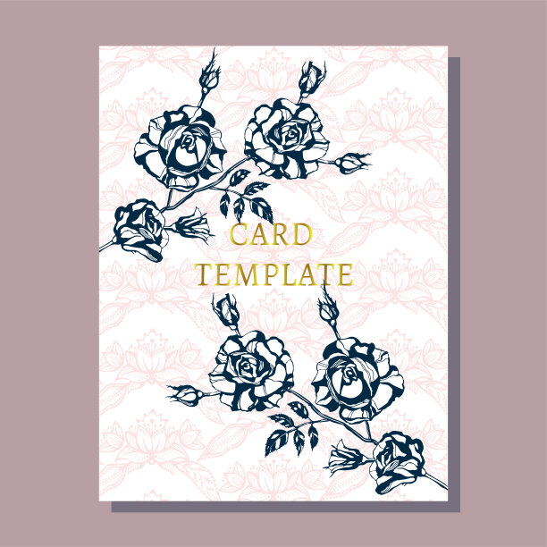 贺卡模板设计与玫瑰和民族装饰，花卉设计的旗帜，传单，邀请，海报，网站或贺卡。矢量图图片下载