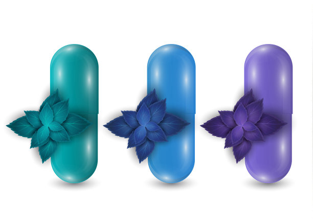 集。胶囊丸图标和天然薄荷叶的特写。在白色背景下进行医疗隔离。设计模板的图形，布局。医学和保健的概念。图片下载