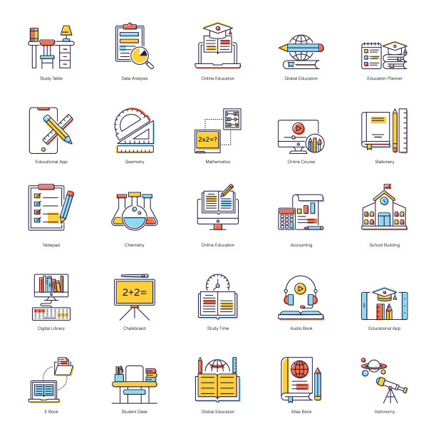 在线教育平面图标包图片下载