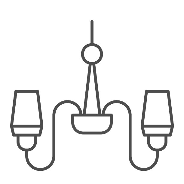 吊灯细线图标。灯矢量插图孤立在白色上。装饰性灯光轮廓风格设计，适用于网页和应用。Eps 10。图片下载