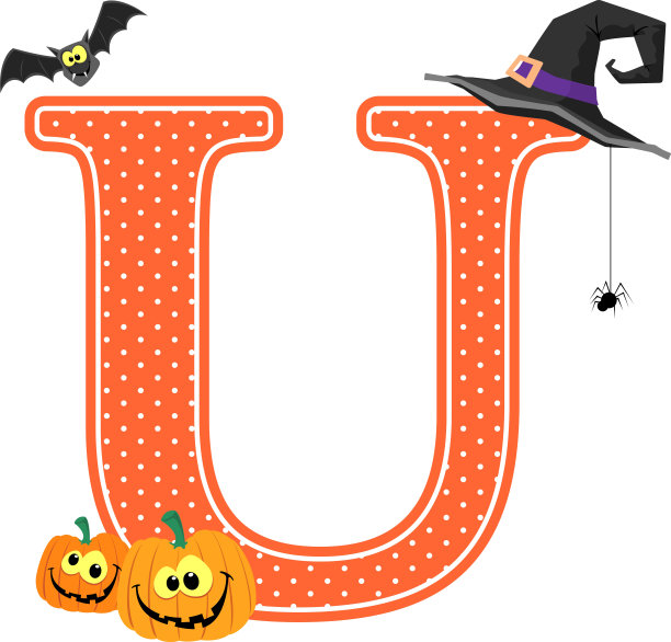 带有万圣节设计元素的大写字母u图片下载