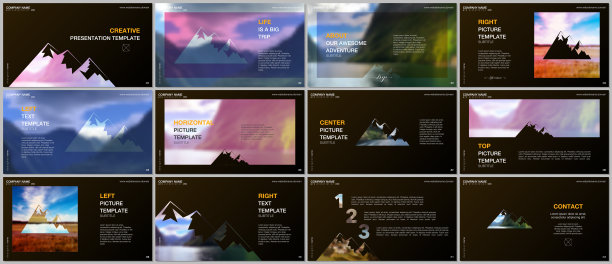 演示设计，矢量模板。背景为旅游露营、自然旅游、露营。Aadventure设计理念。多用途模板演示幻灯片，传单传单，小册子封面。图片下载