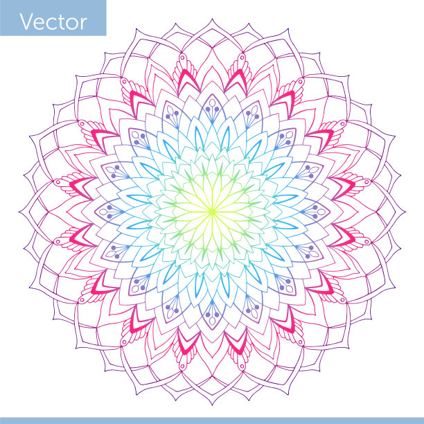 线性装饰曼陀罗在白色。彩虹渐变颜色图片下载