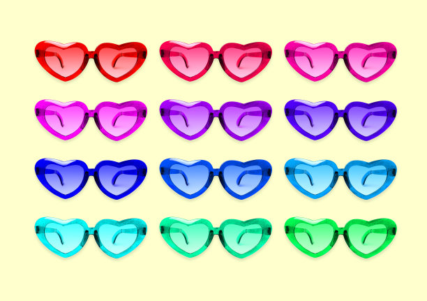 心形太阳眼镜的图案在黄色的背景。图片下载