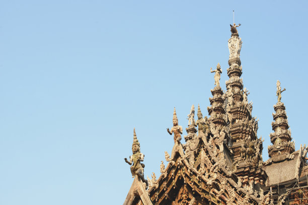 泰国春武里芭堤雅木制的真理圣殿。旅游目的地。免费空间。图片下载