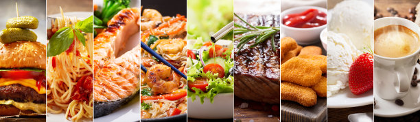 各种膳食和饮料的拼贴画图片下载