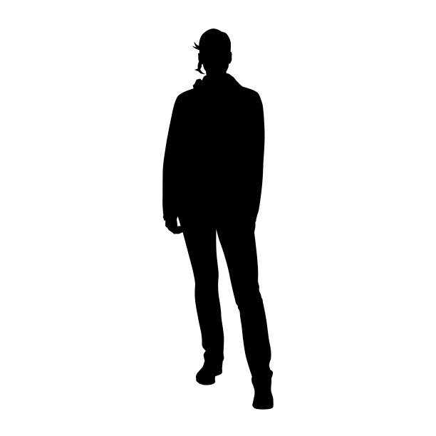 年轻女子站在秋天的夹克和长裤，孤立的矢量剪影图片下载