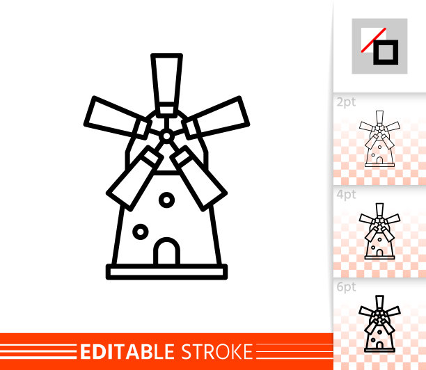 风车农场简单的细线向量图标图片下载
