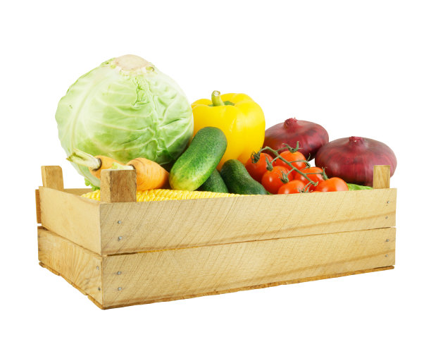 蔬菜在木箱隔离图片下载