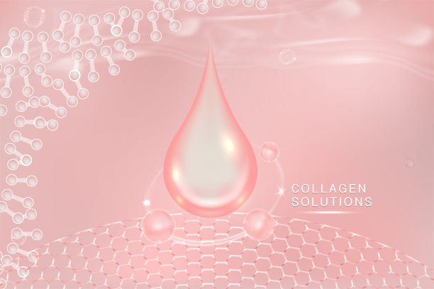 透明质酸皮肤液广告，粉色胶原蛋白血清滴与化妆品广告背景随时使用图片下载