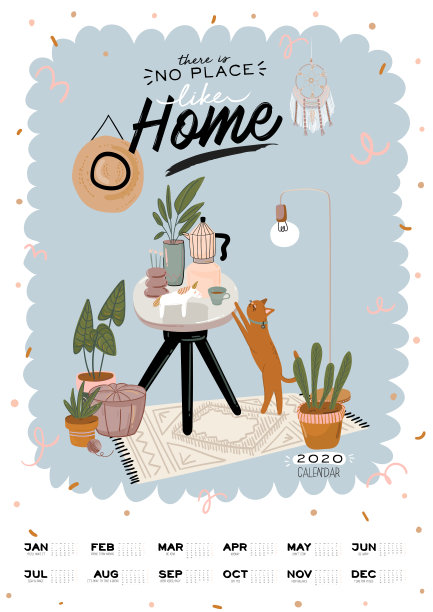 墙上的日历。2020年度计划与所有月。图片下载