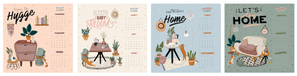 墙上的日历。2020年度计划与所有月。图片下载