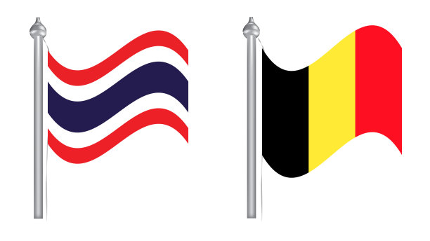 泰国和比利时国旗。飞行旗图片下载