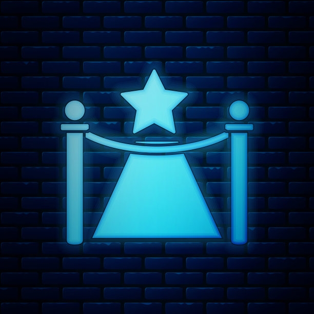 发光的霓虹灯地毯与障碍和星星图标隔离在砖墙的背景。VIP活动，奢华庆典。名人聚会入口。矢量图图片下载