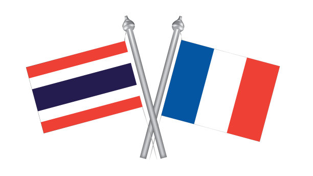 泰国和法国国旗。泰国和法国的交叉旗帜图片下载