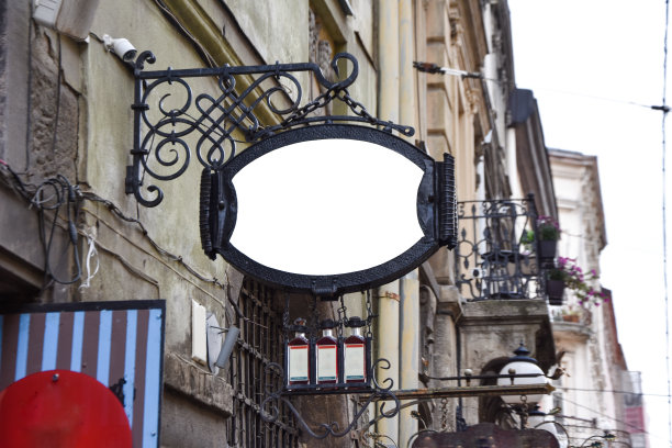 椭圆形招牌模型。空白的招牌照片。信息或广告图片下载