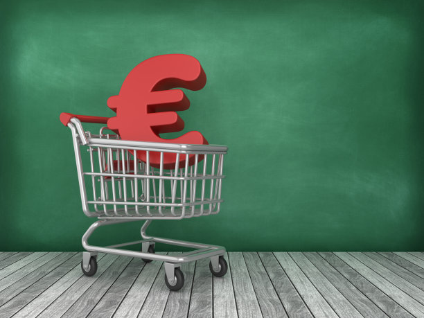 购物车与美元标志在黑板背景- 3D渲染图片下载