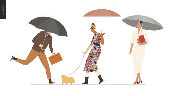 雨中行走的人们集合起来图片下载