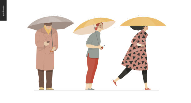 雨中行走的人们集合起来图片下载