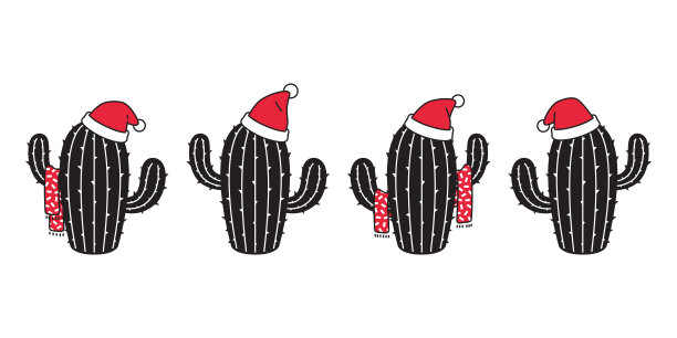 仙人掌图标向量圣诞老人帽子围巾标志象征沙漠花植物花园夏季插图涂鸦设计图片下载