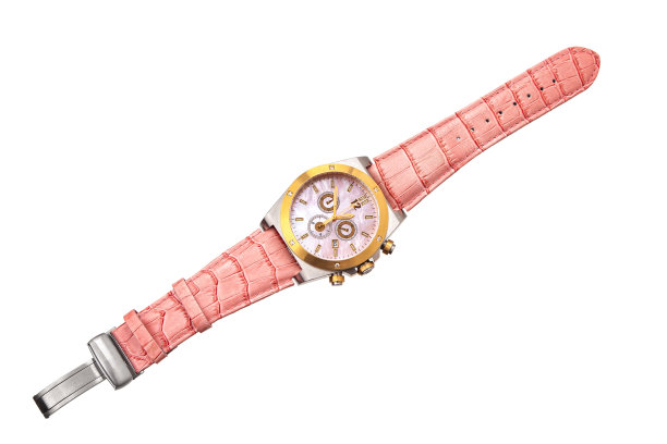 豪华腕表与皮革表带和镀金隔离在一个白色的背景。图片下载