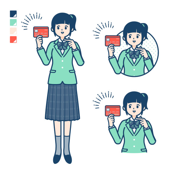 简单的女学生Green blazer_信用卡图片下载