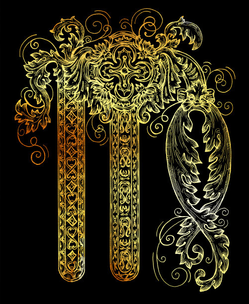 黑色背景上的金色处女座或处女星座。图片下载